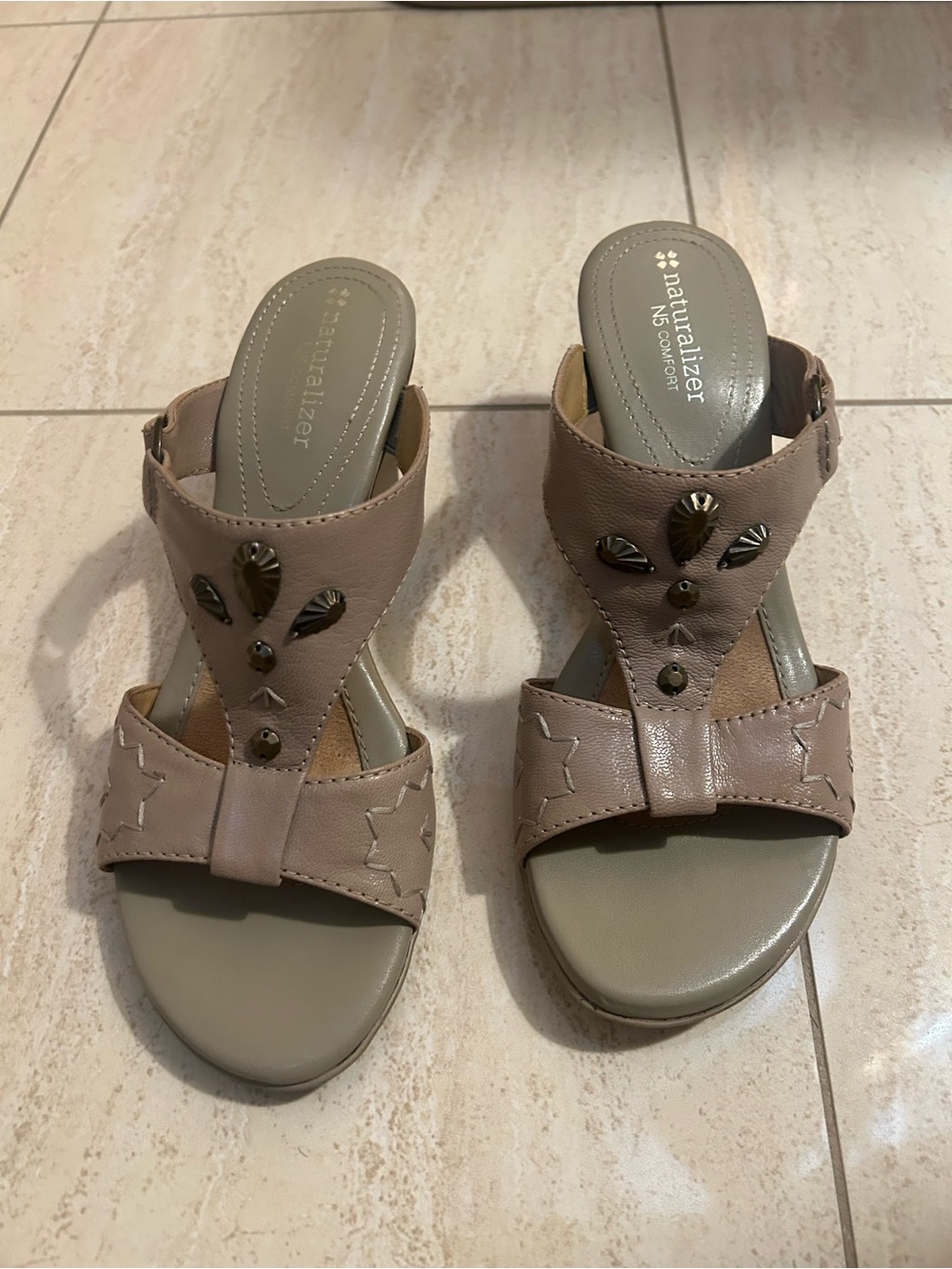 Naturalizer Taupe Embellished Slip-On Mules